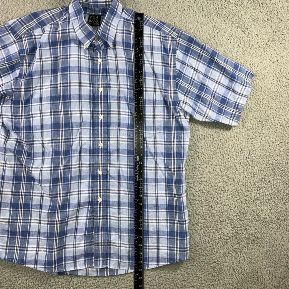 JOS A BANK Traveler's Collection Linen Button‎ Down Plaid Shirt Men Large - Picture 4 of 9